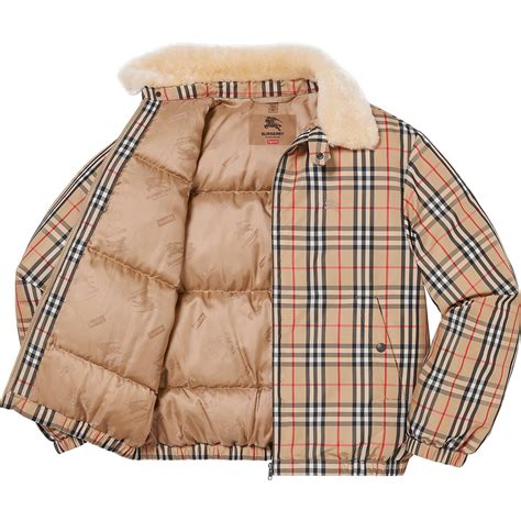 supreme burberry shearling collar down puffer jacket